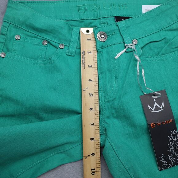 E Line Pants Womens 5 Green Flat Front Button Pocket Mid Rise Straight Jeans - Picture 4 of 16